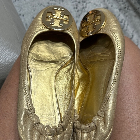Tory Burch Shimmering Gold Flats - Picture 1 of 9